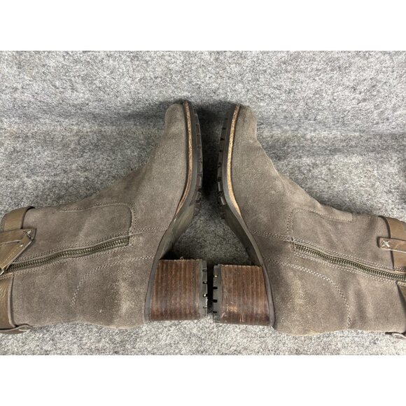 HS Trask Boots Womens Size 7.5 Gray Suede Stacked Heel Side Zip Buckle Ankle - Picture 5 of 8